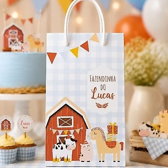 ENVIO RÁPIDO Kit festa Sacolinha Fazendinha | Lembrancinha Aniversário Infantil Fazendinha| Fazemos em.todos os temas