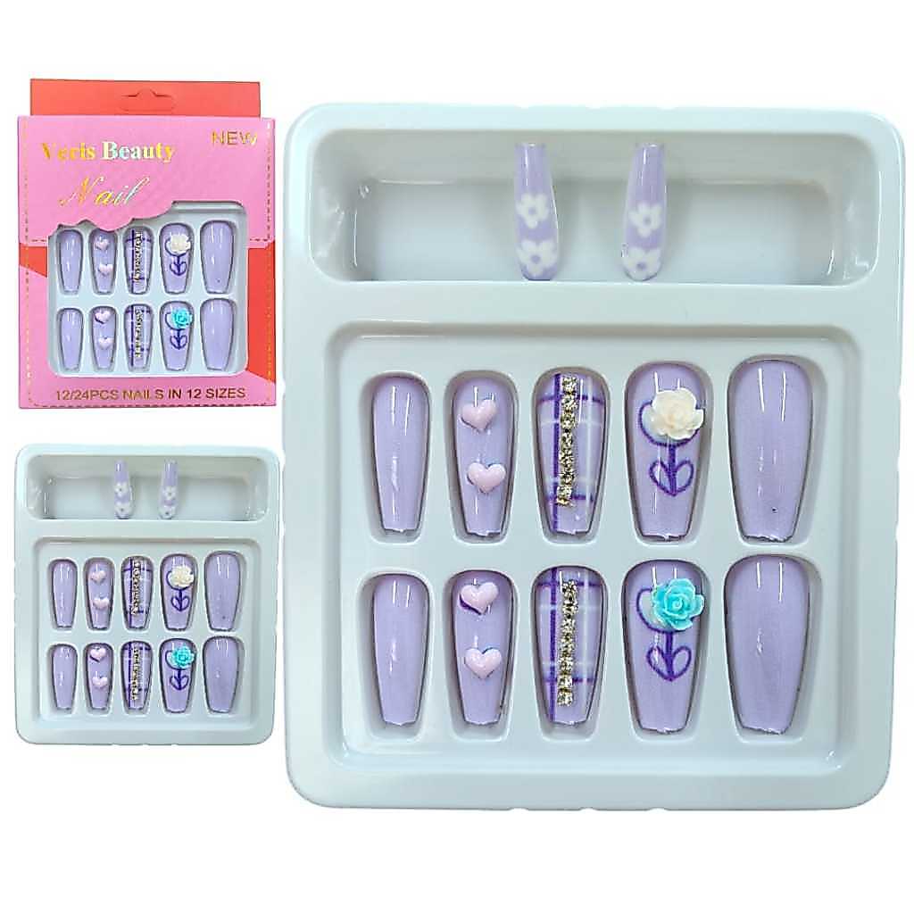 Unha Postiça decoradas cores alto brilho esmaltada unhas amendoadas bailarina + Adesivos dupla face