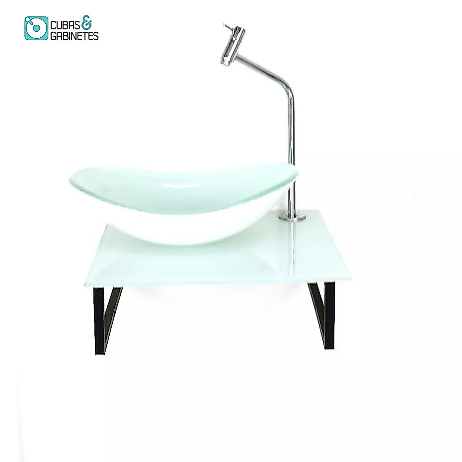 KIT CUBA DE VIDRO OVAL 10MM COM TAMPO 40x35cm BRANCO FULL E SUPORTE PRETO