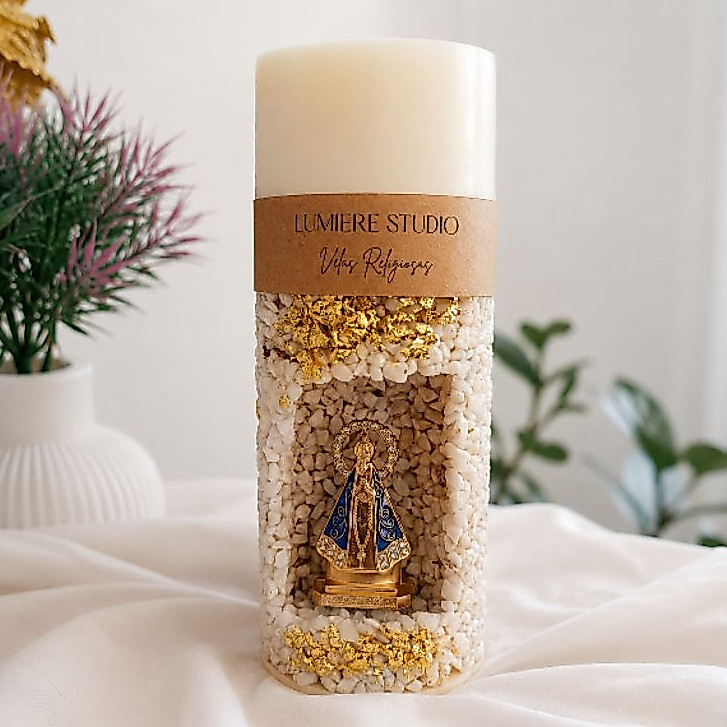 Vela Nossa Senhora Aparecida Artesanal | Vela Oratório para Altar | Presente Religioso Católico