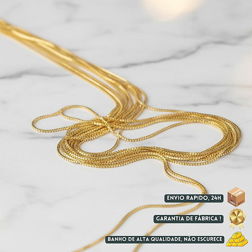 Corrente Veneziana para Pingentes Colar Feminino Masculino Banhado Ouro 18k Anti Alérgico