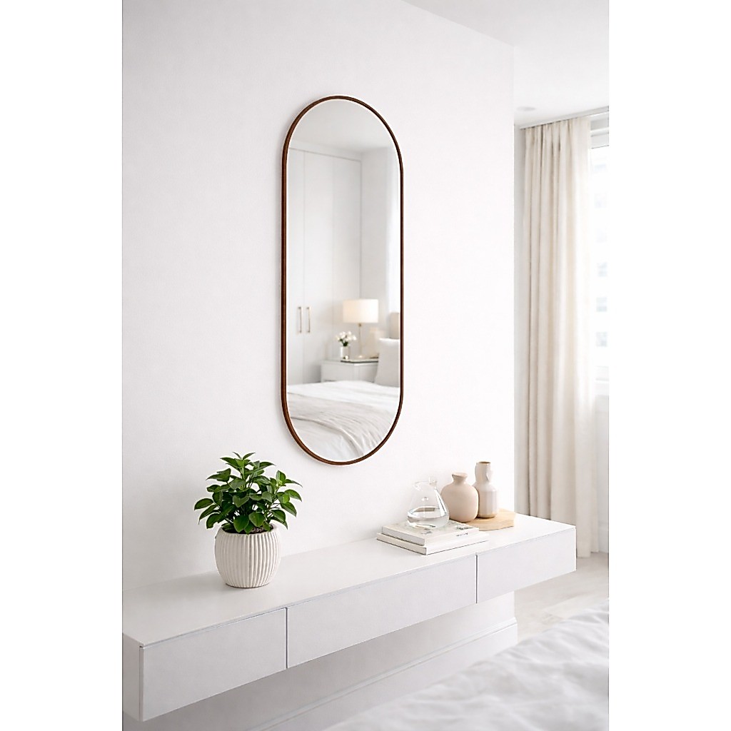 Espelho Oval 90cm x 40cm com Moldura em Couro Suporte para Quarto e Sala Design Retrô Luxo Salão Hall Decorativo · foto 2