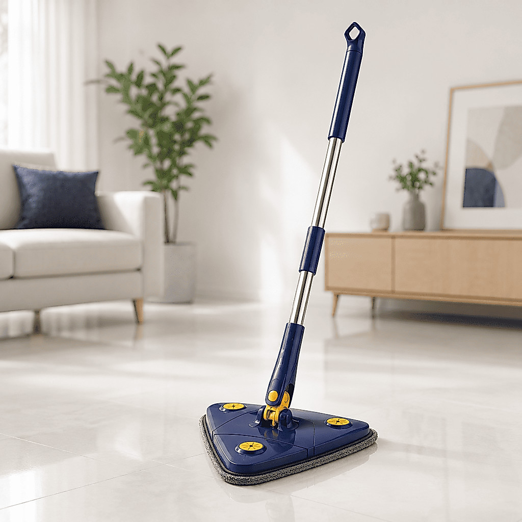 Esfregão Mop Giratório Triangular 360 Cabo Inox Limpa Chão Parede Teto Vidro Microfibra Rodo Mágico Limpeza Lar