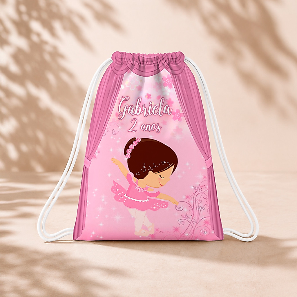 10 Mochila Personalizada Infantil 18x26 Sacolinhas Surpresa Festa Aniversário Lembrancinha Bailarina M1