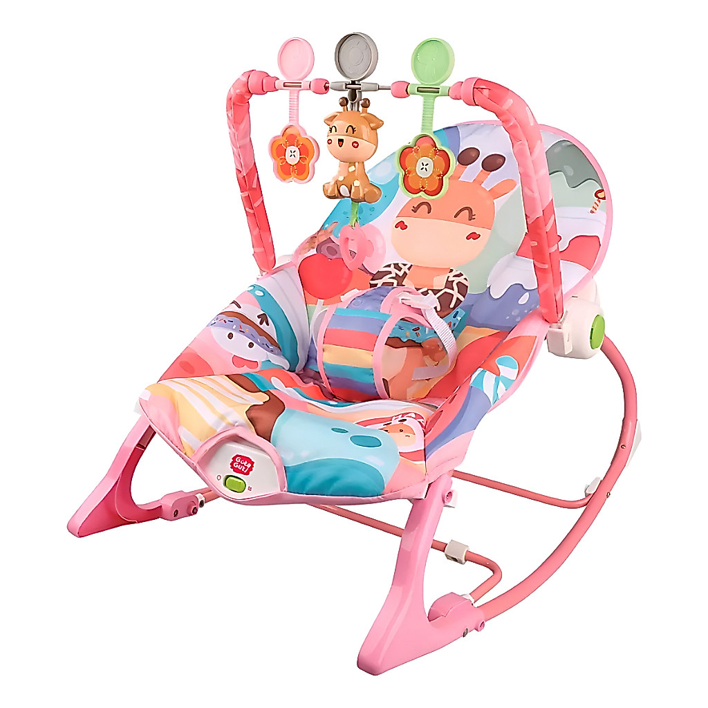 Cadeira de Descanso Rosa para Bebê com Balanço Musical Baby Bear Estampa Girafa | ENTREGA DIRETA