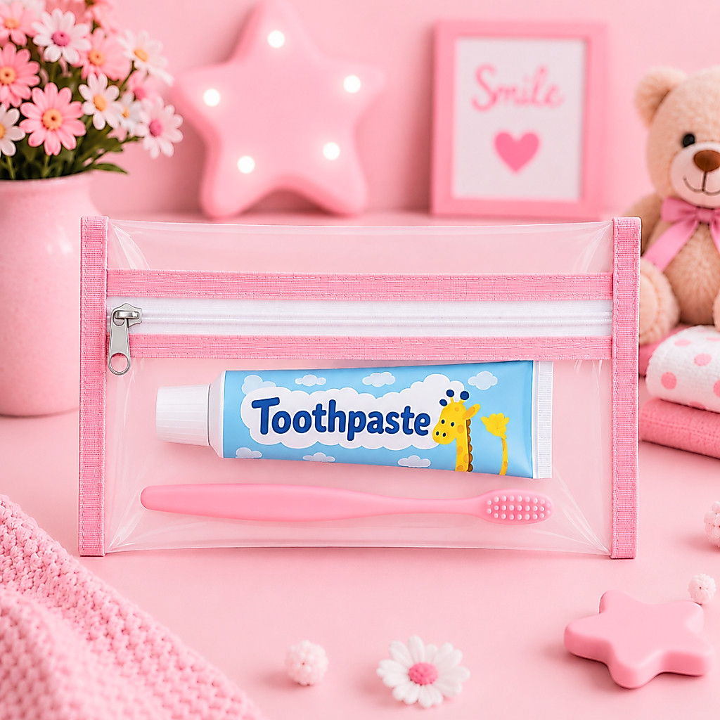 Saquinho Porta Escova de Dente e Pasta de Plástico Transparente Organizador Escolar Infantil