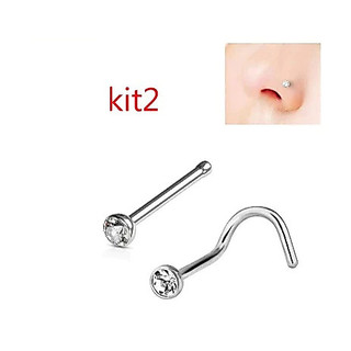 2PÇS Piercing de Nariz Cristal lindo aço cirúrgico