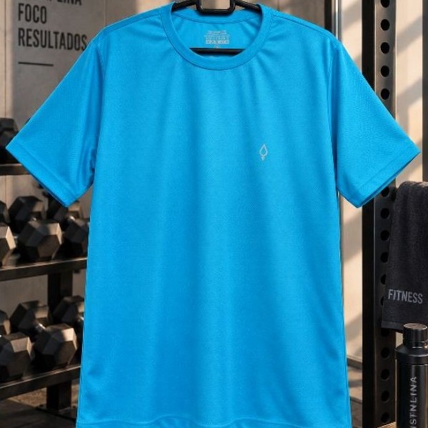 Camiseta Masculina Azul Esportiva Fitness Academia Manga Curta Tamanho G 100% Poliéster Treino Corrida Dry Fit (Brechó)