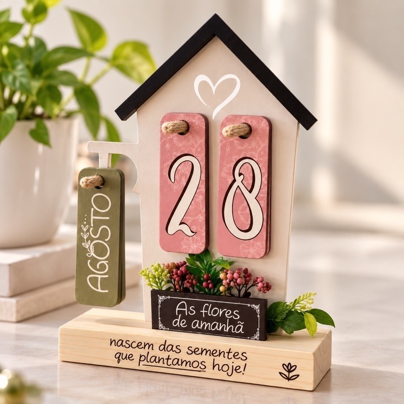 Calendário Decorativo Permanente De Mesa Infinito Sem Data Modelo Casinha