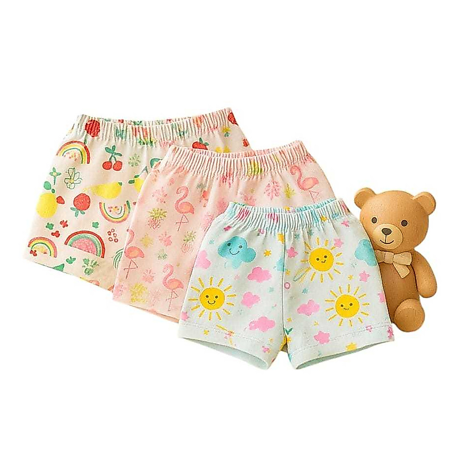 Kit 3 Shorts Tapa Fralda Para Bebês  Estampado 100% Algodão Menina - Menino