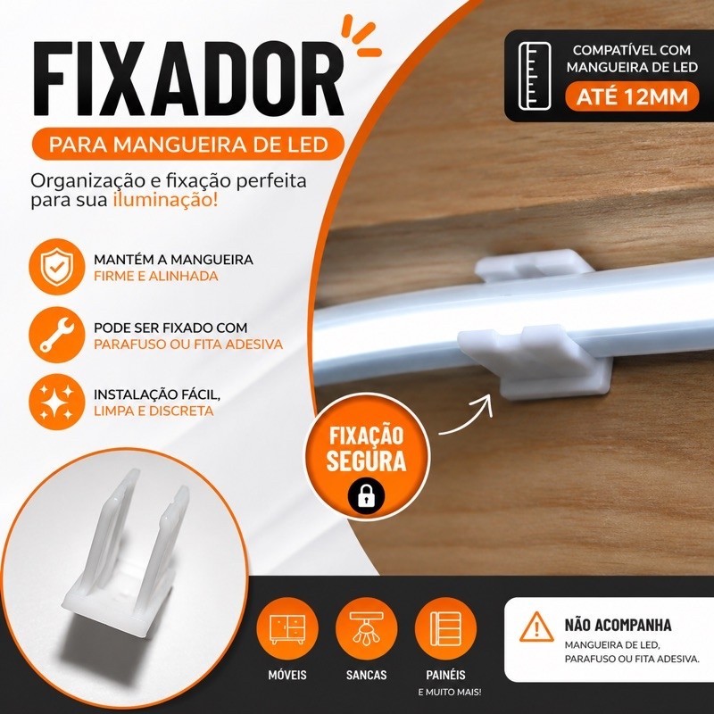 Kit 20/50 Presilhas de Fixação Mangueira LED NEON