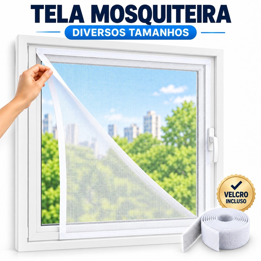 Tela Mosquiteiro Adesivo para Janela com Velcro Kit Proteção Mosquito Pernilongo Quarto Infantil Solteiro Casal