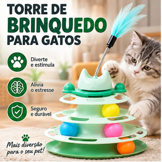 Brinquedo Interativo para Gatos Torre com Bolinhas Giratórias e Pena, Base Antiderrapante para Filhotes e Adultos