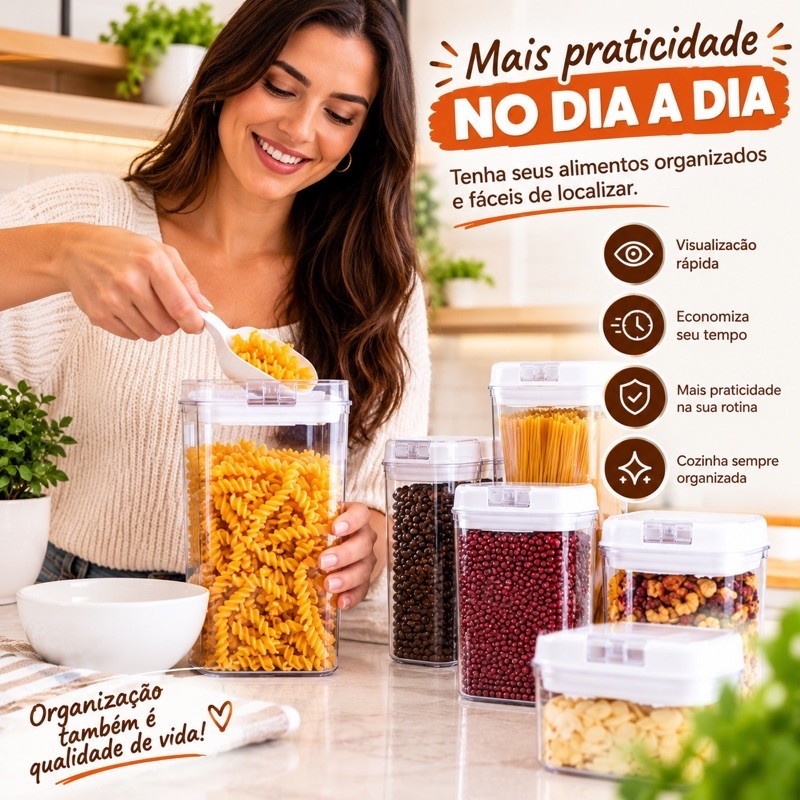 Potes Hermeticos Acrilico Organizadores Multiuso 7 Pecas Transparente Cozinha