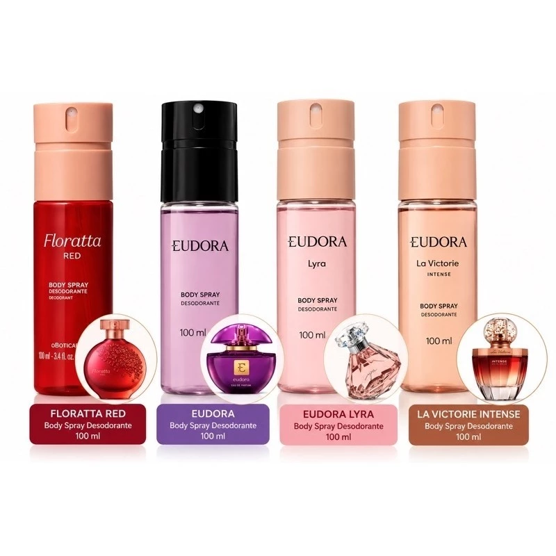 Body Spray 100ml Feminino Eudora O Boticário Floratta Red Eudora Roxo Lyra La Victorie Intense