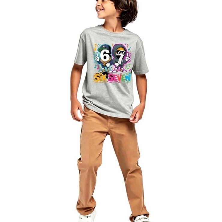 Camiseta estampada 67 six seven Crianças Streetwear Masculina estilosa  100% algodao Envio Imediato