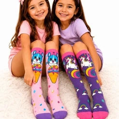 Meia Divertida Cano Alto Colorida Personagem Menina E Menino 28 a 36