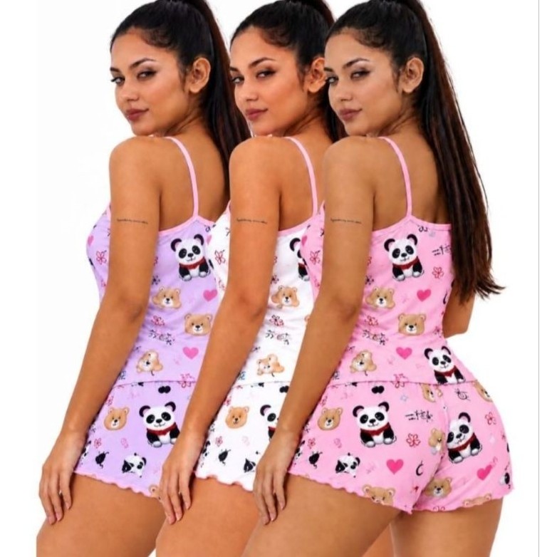 KIT COM 03 PIJAMAS SÃO TRÊS CONJUNTOS DE SHORT DOLL PIJAMA FEMININO