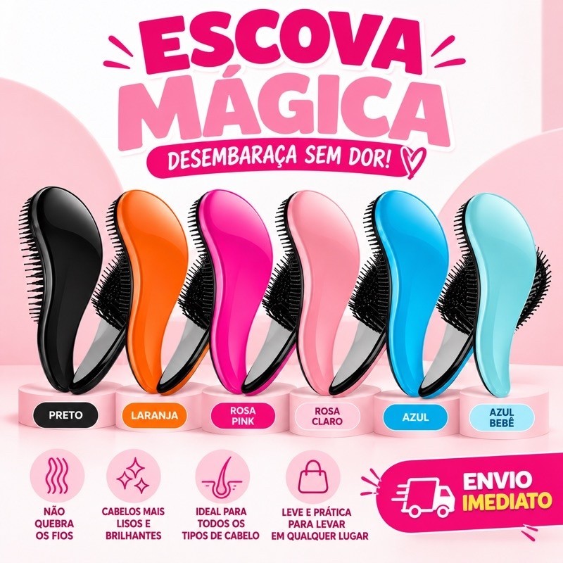 Escova de Cabelo Desembaraça Sem Dor Design Moderno Fácil de Levar para Todos os Tipos de Cabelo