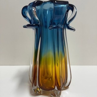 Vaso de Vidro Murano Decorativo Degradê Azul e Ambar, para Casa