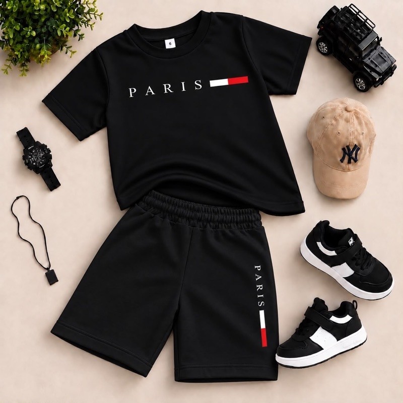 Roupa Infantil Menino Conjunto Camiseta Algodão Bermuda Moletinho Estampa Moderna e Estilosa Verão