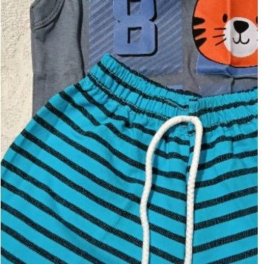 Conjunto Infantil Masculino Camiseta Estampada Personagens e Short Listrado Verão Menino💙🩵