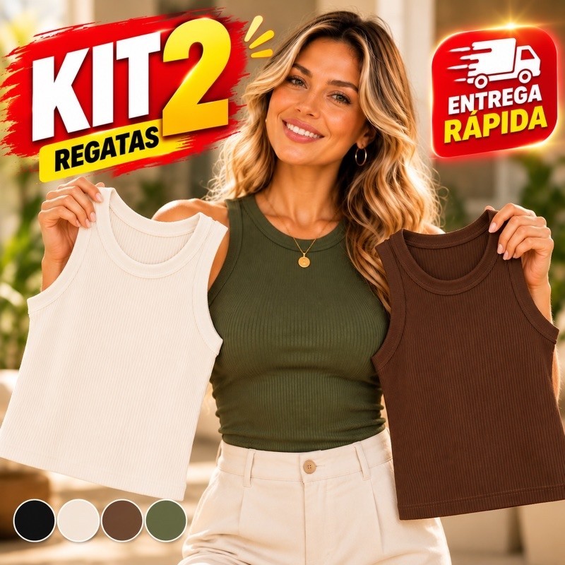 Kit 2 Regatas Feminina Canelada Leve premium Gola Nadador Confortável Versátil elegante Verão