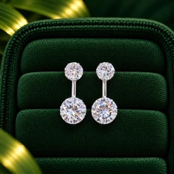 Brinco Feminino Duas Zircônia 12x9mm em Prata 925 Elegante