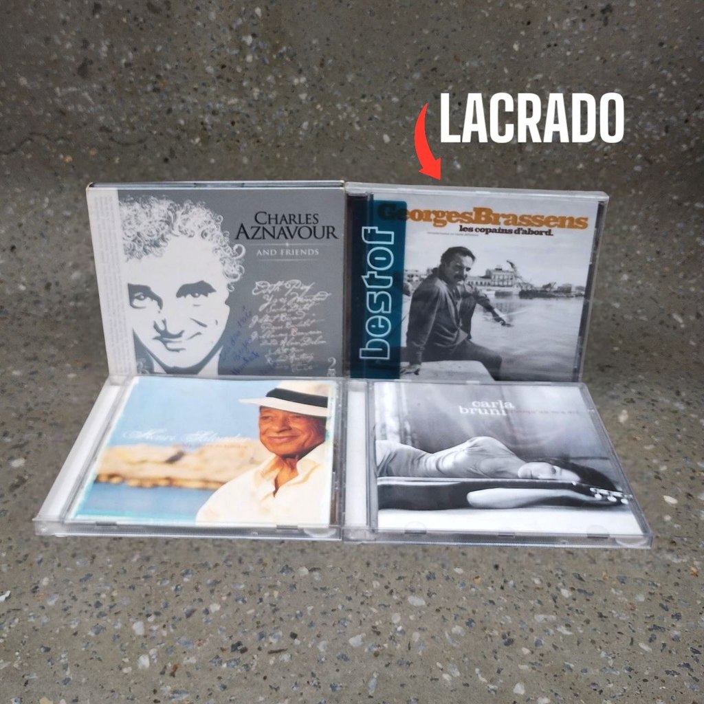 Lote  4 CDs de Grandes Vozes Francesas (Charles Aznavour, Carla Bruni Georges Brassens,Henri Salvador)