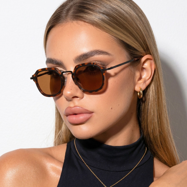 Imagem Óculos de Sol Hexagonal Premium Tartaruga Moda Vintage Tendencia Em Alta Uv400 Masculino Feminino