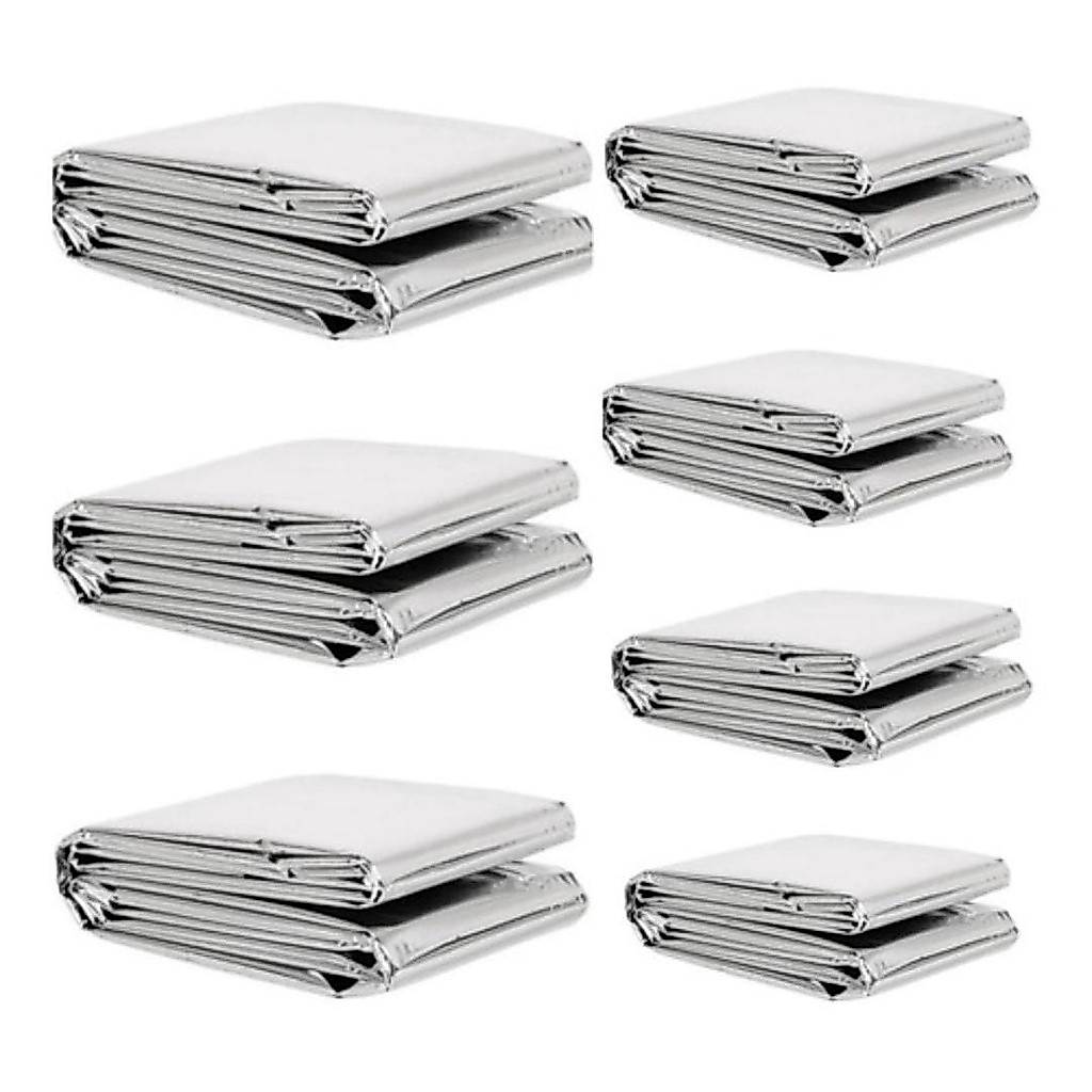 Kit 7 Cobertor Manta Térmica Aluminizado Isolante Emergência Resgate Acampamento Camping Hipotermia Morador de Rua Doação Procedimento Estético Estética Aquecimento Proteção Calor Frio Quente Gelado Térmico Polietileno Aluminada Vitima Isolante Montanha
