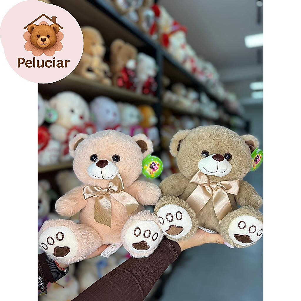 KIT 2 URSINHOS PELÚCIA COM LAÇO BEGE E MARROM CLARO 20CM