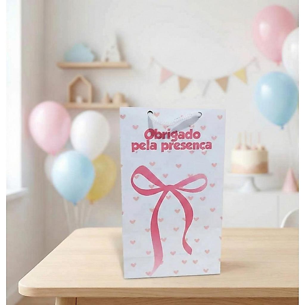 Sacolinha Laço Pink Lembrancinha Sacola Surpresa Lacinho Aniversário Personalizado Pegue e Monte