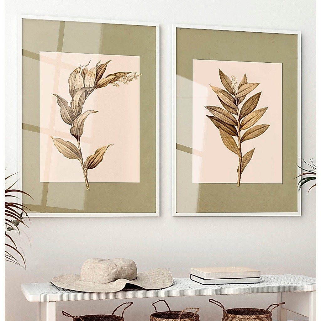 Quadro Decorativo Com Moldura Vidro Sala Quarto Casal Escritório Duo Floral Plan