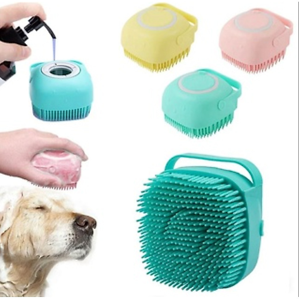 Escova Massageadora com Dispenser de Shampoo – Banho Fácil e