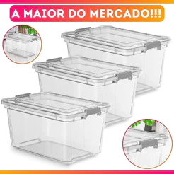 Kit 3 Caixa Organizadora Transparente Multiuso C/ Trava 50 Litros