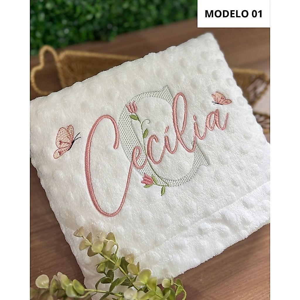 Manta Pipoquinha Bordada, 75x100cm Personalizada com Desenho e Nome / Maternidade / Infantil