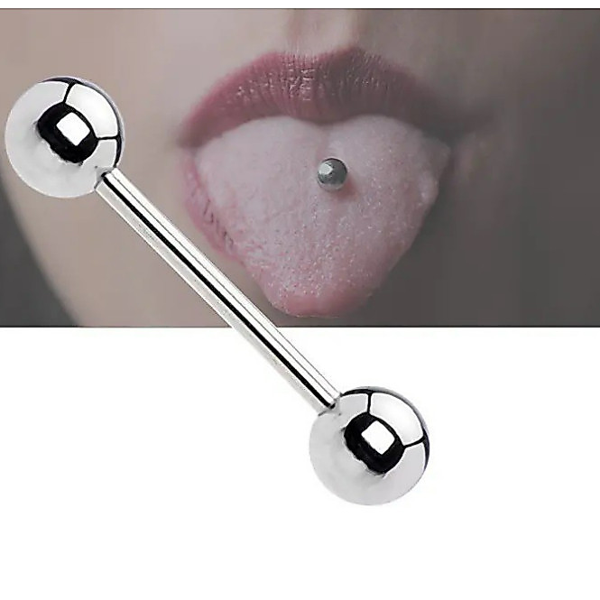Kit 3/6/12 Unidades Piercing de Língua Aço inoxidavel Cirúrgico Prateado 19mm