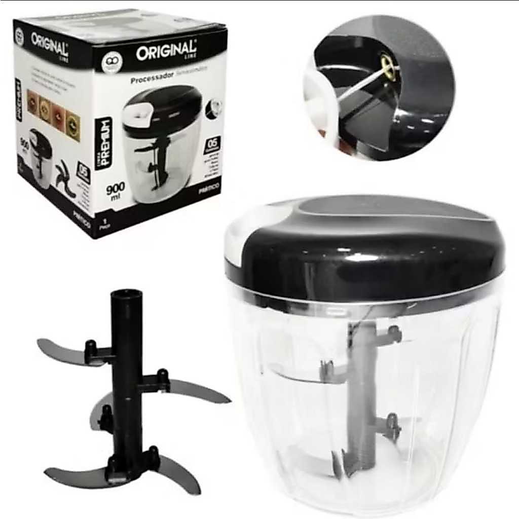 Processador de Alimentos Manual 900 ml Preto - Superpotente, Fácil de Limpar, Prático
