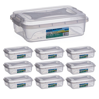 Kit 10 Caixas 1,5L com Tampa Trava Plástico Transparente Cabos Costura Brinquedos Bijuteria Remédios