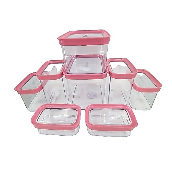 Conj. Cozinha 8 pçs. Transparente Tampa Rosa Potes Herméticos Para Alimentos e Mantimentos - Helsim