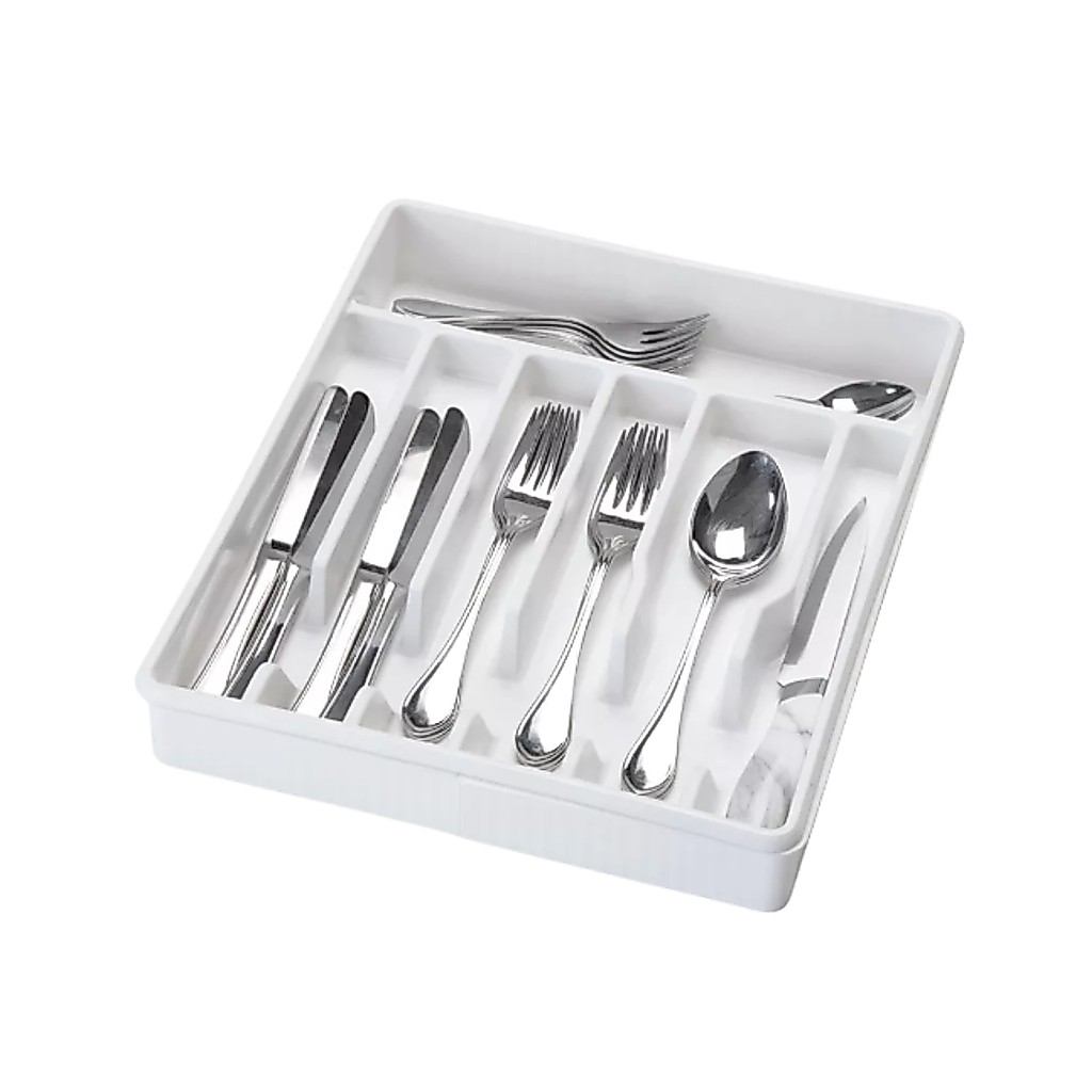 Organizador Duplo De Gavetas Porta Talheres Extensível Universal Com 9 Divisórias Cor Branco Arthi