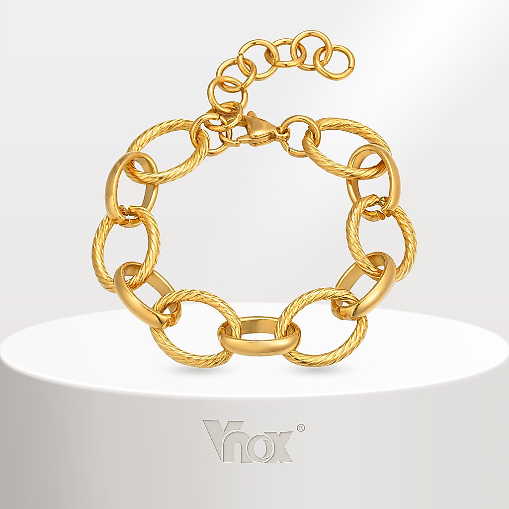 Pulseira Ajustável Com Torção De Cabo De Aço Inoxidável Em Ouro 18k Vnox Para Mulheres , Presente De Aniversário Amigos