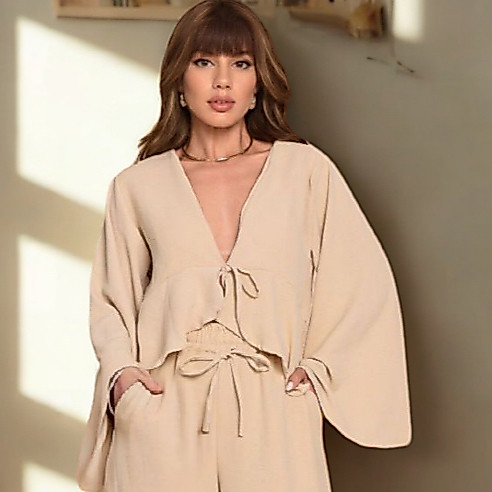 Blusa boho tendência manga solta