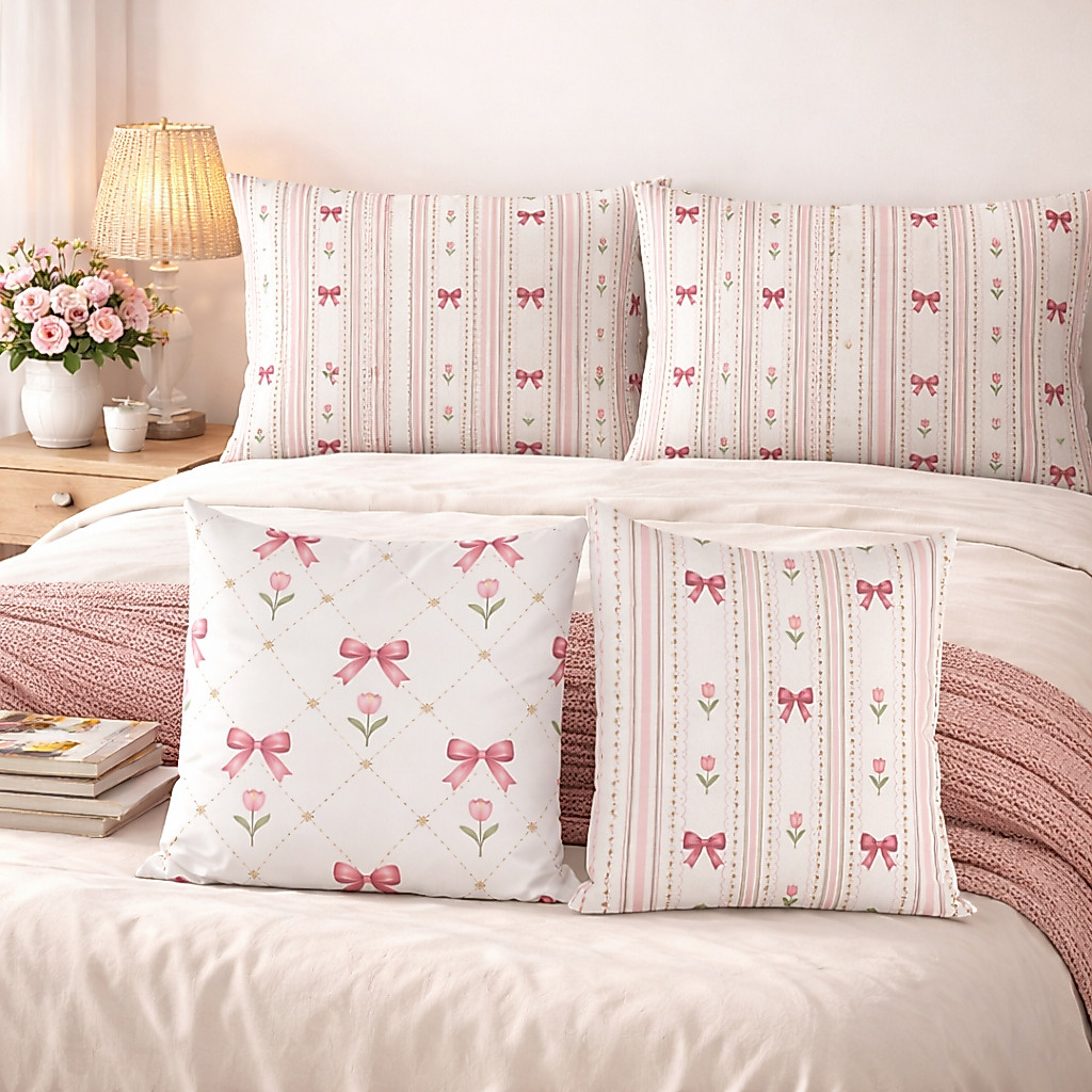 Capa de Almofada 45x45 + Fronha 50x70 Estampa Tulipa com Laço Listrado | Opções