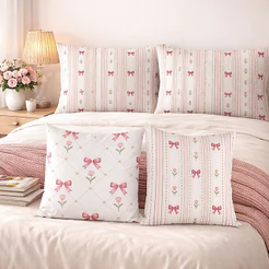 Capa de Almofada 45x45 + Fronha 50x70 Estampa Tulipa com Laço Listrado | Opções