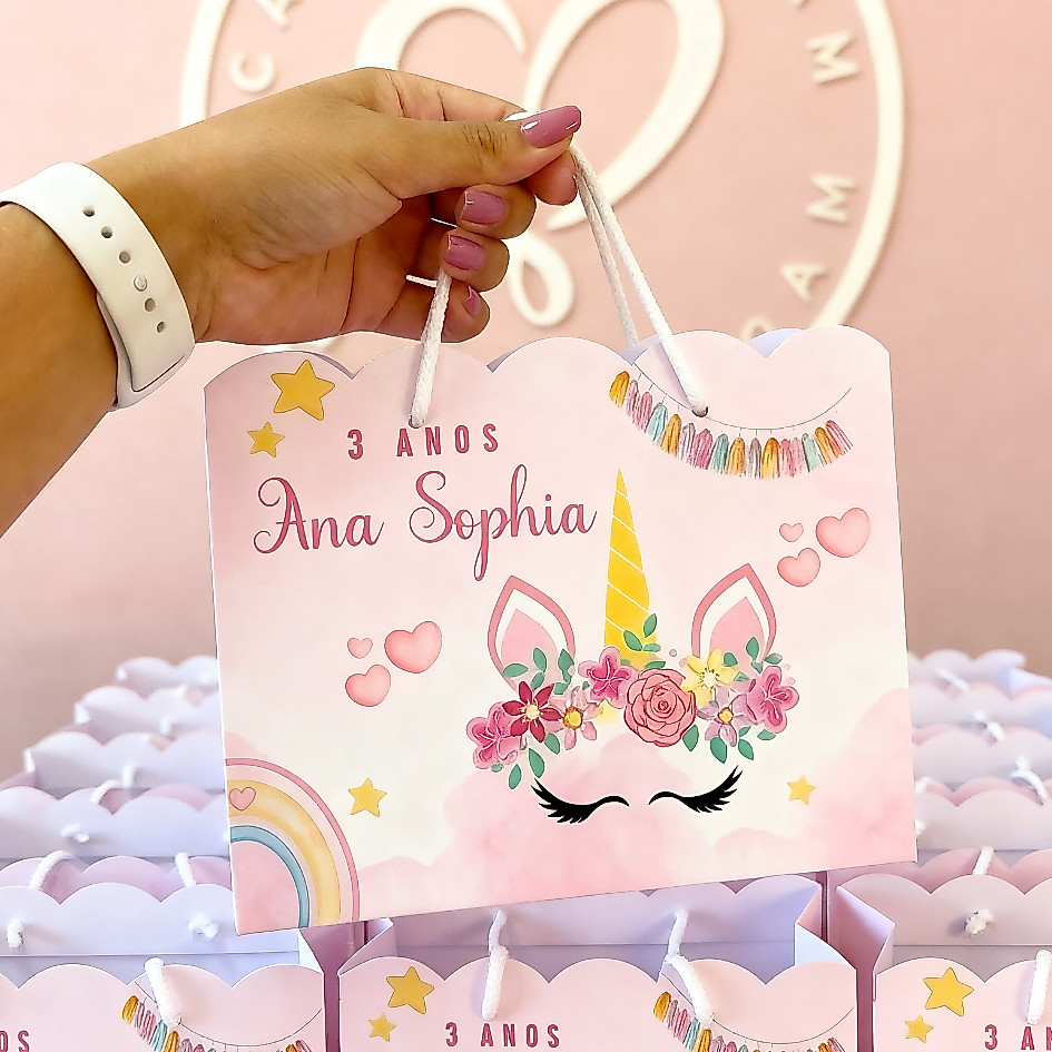 Sacolinhas personalizadas unicório lembrancinha para aniversário sacolinha festa infantil borboleta