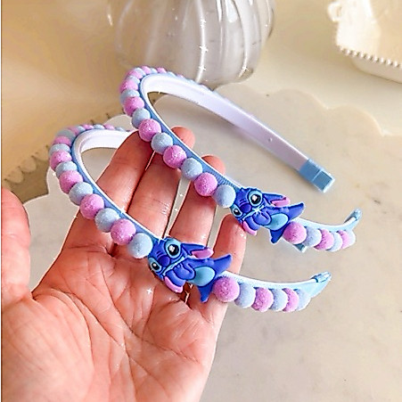 Tiara Infantil Menina Stitch com Pompons|Tiara Luxo Menina Fofa Arco Infantil Stitch e Angel com pompons Arquinho Stitch