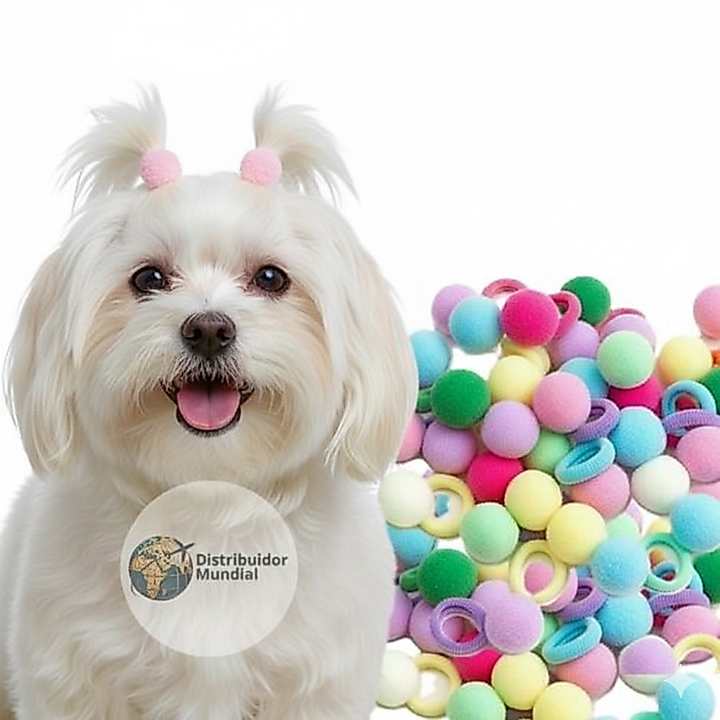 Kit 24 Elástico Pet com Pompom Banho e Tosa Acessórios Cães Prendedor de Pelo Laço Xuxinha