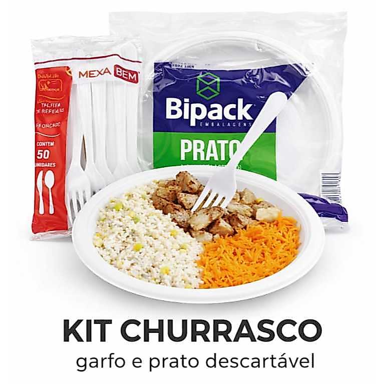 Kit churrasco prato e garfo refeição descartável  prato raso 21cm, mais garfo reforçado